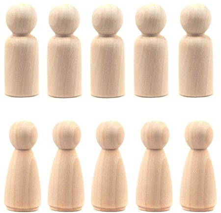 LUUFAN 20Pcs hölzerne Peg Puppe, 65 mm unvollendetes hölzernes weibliches männliches glattes leeres Körper Engel Puppen für DIY Handwerk Hochzeit Party (Packung mit 20)