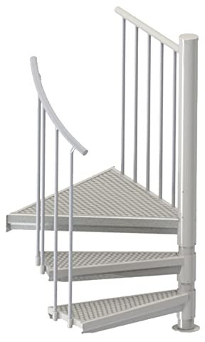 Spindeltreppe, Wendeltreppe, Außentreppe Scarvo S, feuerverzinkt, Geschosshöhe: 72-92 cm, Stufenbelag: Stahl Streckgitter, Aluminium Verbindungselemente, Stahltreppe