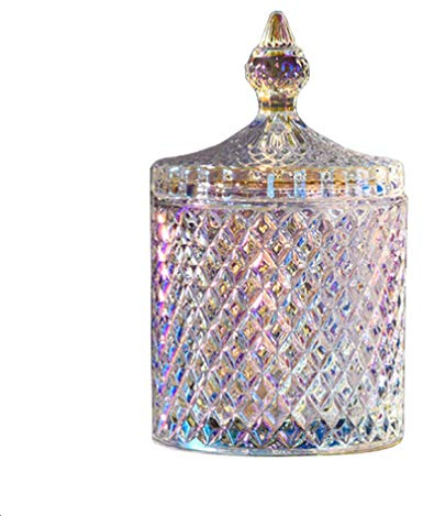 erioctry 300m/10oz Beautiful Crystal Glass Candy Dish with Lid Colorful Wedding Candy Box Sugar Bowl Cookie Tin Biscuit Barrel Decorative Jewelry Box