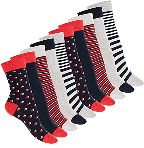 Celodoro Lot de 10 paires de chaussettes, écologiques, mignonnes, à motif, en coton régénérant, pour femme, pointure 39 à 42, rouge Rumba