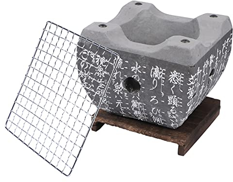 TIM-LI Barbecue De Table Japonais/Gril Au Charbon De Bois en Argile en Céramique avec Grille en Treillis Métallique Et Base pour Pique-Nique Jardin Terrasse Camping Voyage