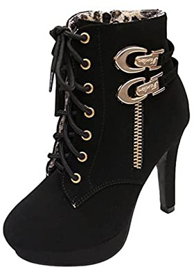 ZYUEER Bottine Femme a Lacets, Bottes à Talons Hauts Rétro Escarpins Talon Aiguille Chaussure Ville Élégant Ankle Boots Heels Pas Cher Hiver