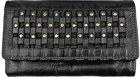 Zakatte Hill Burry • Damen Geldbörse aus Leder RFID-Schutz Brieftasche geflochten HB7328W (Schwarz)