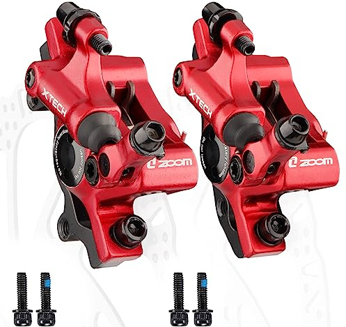 Hycline Zoom Hydraulic Disc Brake Calipers: HB-100 MTB Bike Brake Caliper Front + Rear Set for Mountain, Road Bicycle and E-Bike (Red)