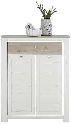 Brixen Schuhschrank Landhausstil - Landhausstil Schuhkommode mit viel Stauraum Pinie weiß Nachbildung - 98 x 121 x 38 cm (B/H/T)