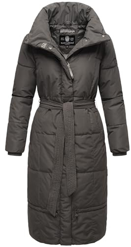 Navahoo Damen Wintermantel Warmer Steppmantel extralang mit Gürtel Mirenaa Anthracite Gr. XXL