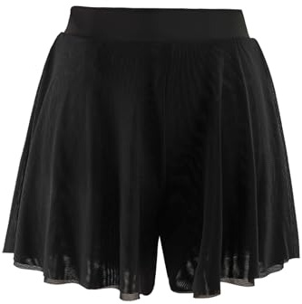 Daydance Black Wide Leg Short Culottes for Teen Girls, Pull on Ballet Skirt Shorts 2 Layers of Mesh