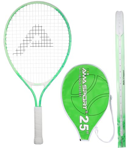 AMA SPORT - AT-X-Green25-7479C - Raquette de Tennis Junior 25 Pouces - Confort Ergonomique - pour Enfant 9 à 12 Ans - Apprentissage Tennis Débutant - Légère et Robuste