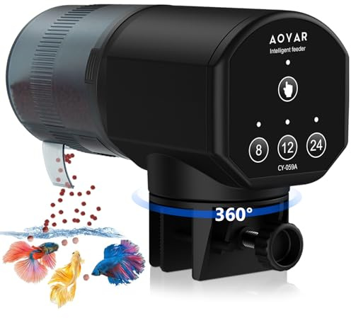 Automatic Fish Feeder Dispenser for Aquarium: 200ml Large Capacity Auto Feeders for Small Tank Turtle Betta Koi - Battery Food Feeding Timer for Flakes Pellet Vacation Weekend Day