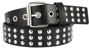 JJDreams Cinturón de remache con tachuelas punk rock gótico de cuero para mujeres y hombres, accesorios para pantalones vaqueros, A3, 35-40inches
