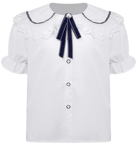 CHICTRY Camicia Oxford Bianca Bambina Uniforme Scuola Blusa Manica Corta Magliette Elegante T-Shirt Top con Bottoni Abito da Cerimonia Nozze Matrimonio Bianco C 9-10 Anni