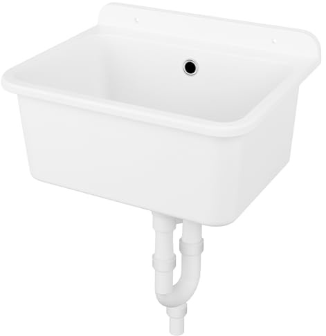 Ausgussbecken Waschbecken Spülbecken Waschtrog Innen Außen Garten Garage Keller Waschraum Werkstatt 3 Farben (Weiß)