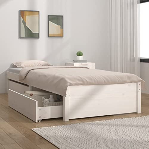 Iiaky Estructura de Cama con cajones Cama canape cajones somier Cama con cajones Blanco 90x200 cm