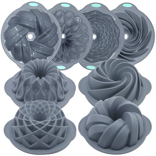 Tongjude 4 pezzi Silicone Fluted Cake Pans, 6/7/8 tazze tubo teglia, antiaderente forno cucina teglie, stampi in silicone per torta fatta in casa, pane e gelatina, grigio