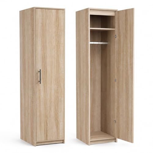 White Wardrobe for Bedroom - Elegant Single Slim Wardrobe, Compact Cupboard 52cm Deep Cupboard, 1 Door, Upper Shelf Storage, 180cm Tall Ideal for Bedroom Storage Organization