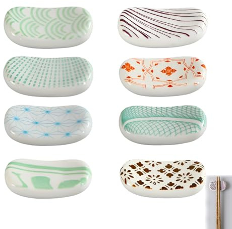 Xiuyer Chopstick Rest, 8 Pcs Chopstick Holder, Japanese Style set of Ceramic Chopstick, Spoon Fork Stand for Home Chop Sticks Ceramic Chopstick Stand Rest Rack Spoon Fork Knife Holder Set