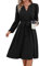 Hanaoops Women's V-Neck Dress Long Sleeve Midi Dress Casual Elegant Black A-line Dress Fashion Bow Waist Tie Dress Spring Autumn Daily Holiday Evening Party Dress