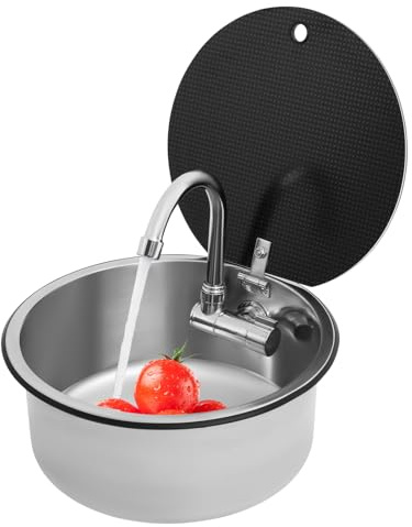 RV camping diskbänk byggsats kran diskbänk rostfritt stål handfat oval handfat med lock handtvättställ tvättställ husbil enkelhandfat 1 handfat inbyggd diskbänk