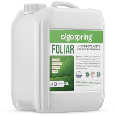 Algaspring Foliar Biostimolante Fogliare 5L - 100% Naturale a Base di Alghe e Microalghe | Agricoltura Biologica | Aumenta Fioritura, Crescita Fogliare, Ingrossamento Frutti e Resistenza agli Stress