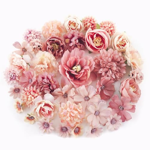 37 Pcs Fiori Finti Artificiali Teste, Fiori Finti per Decorazioni, mini fiori finti Seta, Capolini Finti Misti, Fiori Artificiali per Bouquet DIY Matrimonio Centrotavola Decorazione Domestica