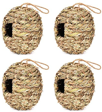 melairo 4 Pack Hanging Bird Nest House for Outside, Shape,Hand Woven,Made of Natural Grass,Perfect for Garden,Patio