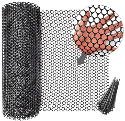 Chicken Wire Mesh Roll,Plastic Reusable Mesh Fencing with 30 Cable Ties, Breeding Netting Garden Balcony Wire Fencing for Vegetable Protection (Black, 3m)