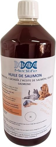 Aceite de salmón 100% natural para perros, gatos y caballos, rico en omega 3-6-9 y vitaminas (1L)