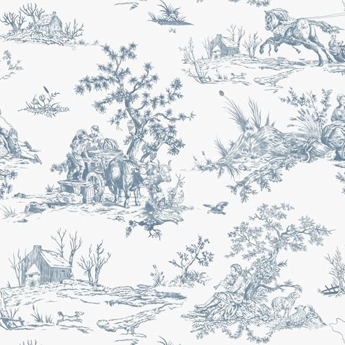 CiCiwind Papier Peint Autocollant Blanc Bleu Papier Peint Adhesif Mural 44CM×3M Recouvrement Vinyl Imperméable Vintage Papier Adhesif Fleuri Pour Wall Meuble