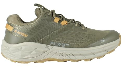HI-TEC - Zapatillas Trekking Hombre Fuse Trail Low | Zapatillas Montaña Hombre, Senderismo | Pies Secos con Membrana Impermeable, Tracción Óptima, Cómodas | Covert Green-Canteen-Oak Buff, 46