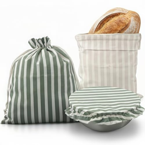 Beautiful Linen Bread Bag Set & Proofing Cover for Homemade Sourdough