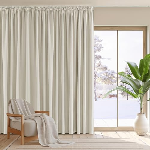 PONY DANCE Blackout Room Divider Curtain, Light Beige, W87 x L96 Inch | Extra Wide Pencil Pleat Thermal Curtain for Window, Privacy & Noise Reducing Drape for Home, Bedroom & Living Room, 1 Panel