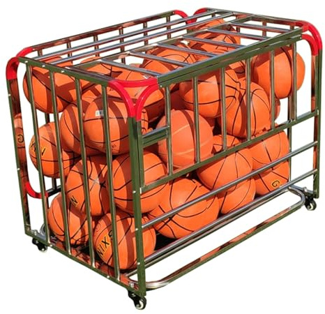 Förvaringsställ för basketvagn – rullande sportbollsorganiserare i metall med låsbart lock, stor kapacitet för gym och skola, perfekt för klubbar och garageutrustning