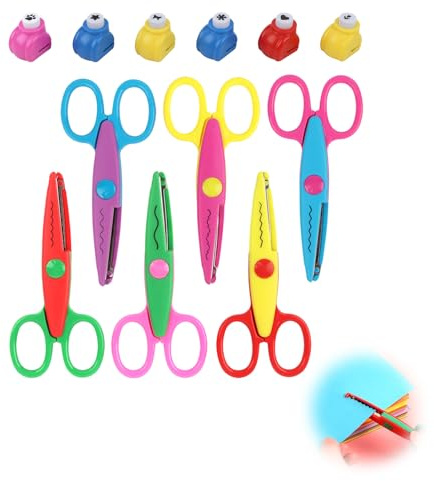 Set di 6 Forbici Fai da Te per Bambini con 6 Fustelle per Carta, Forbici Colorate con Diverse Forme di Taglio, Sicure e Facili da Usare,per Asilo e Progetti Creativi
