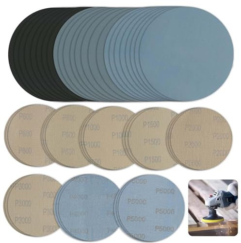 Wonvify Lot de 24 feuilles de papier abrasif 125 mm 600/800/1000/1500/2000/3000/4000/5000, disques abrasifs humides et secs, tampon de ponçage rond, carrosserie de voiture, métal, bois, peinture de