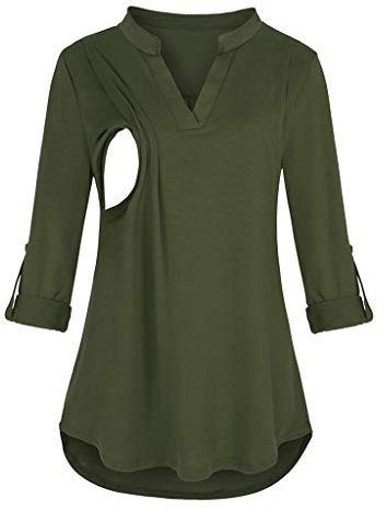 Hanraz Pull d'allaitement à manches longues pour femme enceinte - Manches longues - Pull de maternité - Chaud - Pyjama d'allaitement - Mode de maternité, Vert armée., XL