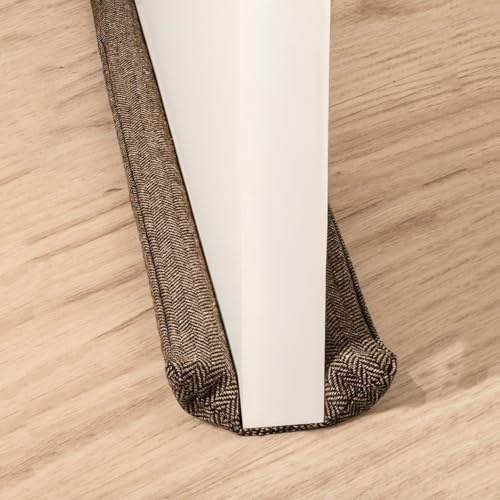 Treer Burlete Puerta Entrada Bajo Puerta 80-93 cm, Burlete para Ventanas Tela Lavable Tira de Sellado para Puertas y Ventanas - Aislamiento Acústico Prueba de Viento (Marrón blanco)