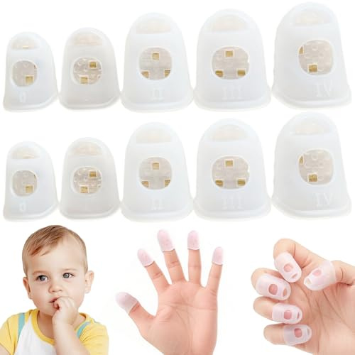 10 unidades de prevención de morderse las uñas para niños, física disuasoria de chuparse el pulgar, funda protectora de silicona, fundas reutilizables para los dedos para protección diaria, decoració
