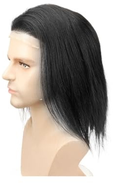 Perruque Toupet de cheveux humains droits for hommes, perruques Mono Lace, postiche remplacement en PU 12 pouces(1b#)