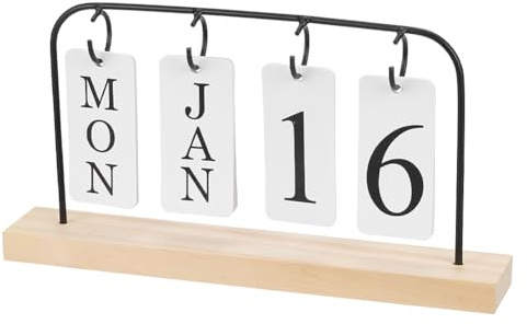 NBEADS Calendrier perpétuel de bureau, structure métallique noire avec base en bois, cartes interchangeables pour définir mois, jour et date, décoration pour bureau et salle de classe, 240 x 38 x 127
