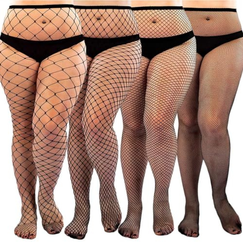 FUNUNUP Medias Rejilla Mujer Talla única Tallas Grandes, Medias Encaje En Tres Colores A Elegir Negro Blanco Y Rojo