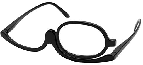 Queenbox® +1.5-4.0 Mode-Make-up-Leser Monokulare kosmetische Gläser Vergrößerungs-Makeup-Gläser Augen Makeup Flip-Down-Brille- Schwarz +4.0