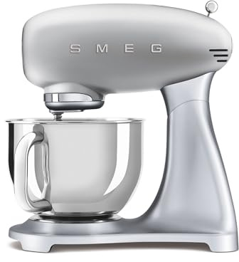 Smeg, SMF02SVEU Küchenmaschine, 10 Geschwindigkeitsstufen, Planetenrührwerk, Sicherheitsabschaltung, 2 Rührbesen, Kugelgriff aus Edelstahl, 800 W, Silber