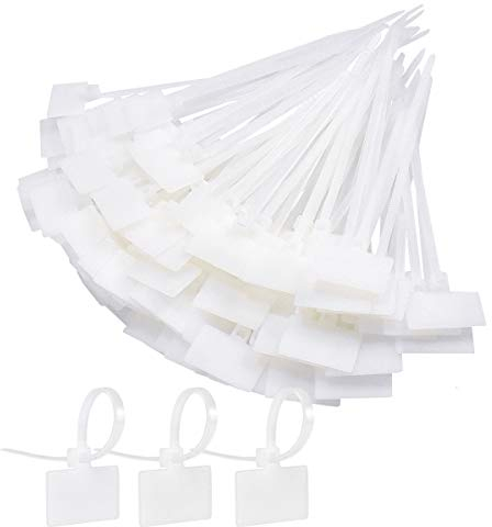 Fodlon Bridas Plastico Blancas con Etiqueta, 200Pcs Organizador de Cables Escritorio Etiqueta de Alambre Sujeta Cables Mesa Oficina Organizar Cables Ordenador y TV para Familia Interior y Exterior