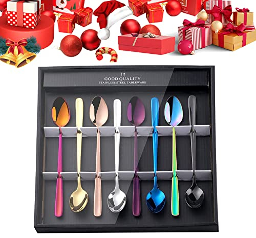 Set of 8 Colorful Long Handle Iced Tea Spoons,Buyer Star 7.87 inch Stainless Steel Iced Teaspoon,Ice Cream Spoon, for Mixing, Cocktail Stirring, Tea, Coffee, Milkshake, Cold Drink