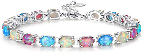 CiNily Opal Tennis Bracelet for Women Black Gold Plated Adjustable Oval Shape Gemstone Bracelet multiple colour Pink Blue White Opal Jewelry