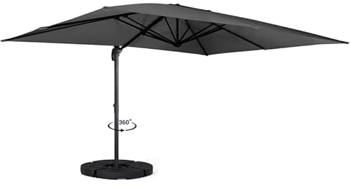 IDMarket - Parasol déporté inclinable Rotatif 360 Calvi Gris 3x4 M avec 4 Dalles et Housse