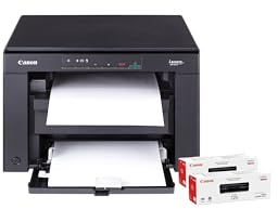 Canon i-SENSYS MF3010 Multifunction Monochrome Laser Printer - A4 Print, Copy, Scan - USB Connectivity - Compact Design, Energy Efficient - Office Printer - Includes 2 Black Toner Cartridges