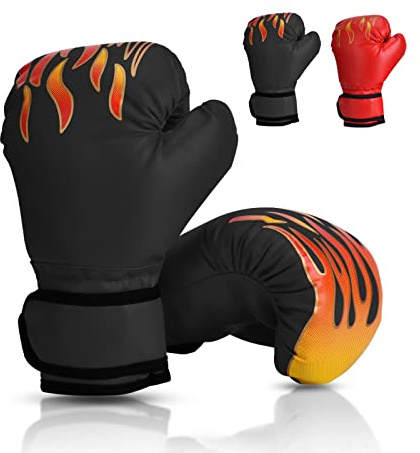 Wuudi Kids Boxing Gloves 6oz MMA Punch Bag Training Mitts for Kids 3-10 Years Training Gloves for Muay Thai Kickboxing (black)