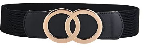 Liitata Damen Breiter Elastischer Gürtel Vintage Stretch Taillengürtel Dehnbar Bund Mode Cinch Gürtel Einstellbar Hüftgürtel mit Legierung Schnalle für Kleid Pullover Mantel Passen - Kreis Schwarz