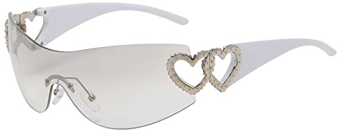 YAMEIZE Trendy Y2K Wraparound Heart Occhiali da Sole - per le Donne Uomini Elegante Rimless Wrap Around Oversized Occhiali Neri Ciclismo Guida Shopping All'apert